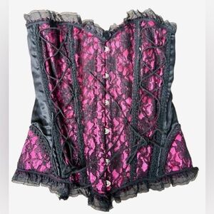 Pink Corset with Black Lace size XL